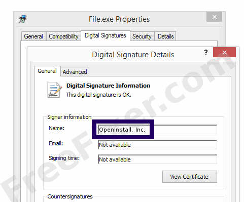 Screenshot of the OpenInstall, Inc. certificate